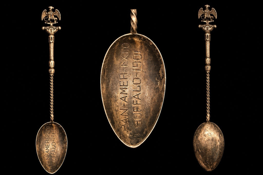 Vintage Pan America Expo Buffalo 1901 Eagle Twisted Handle Souvenir Spoon — image 1