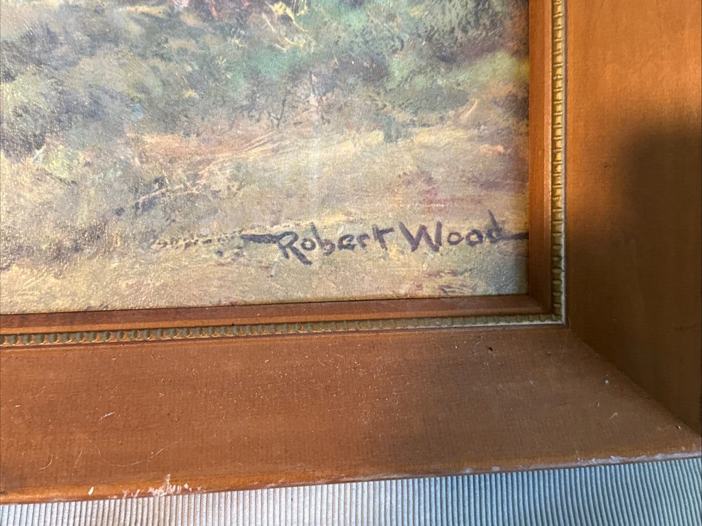 Robert E. Wood “Majestic Peaks” Oil Painting on Board Framed Mountain Landscape — image 3