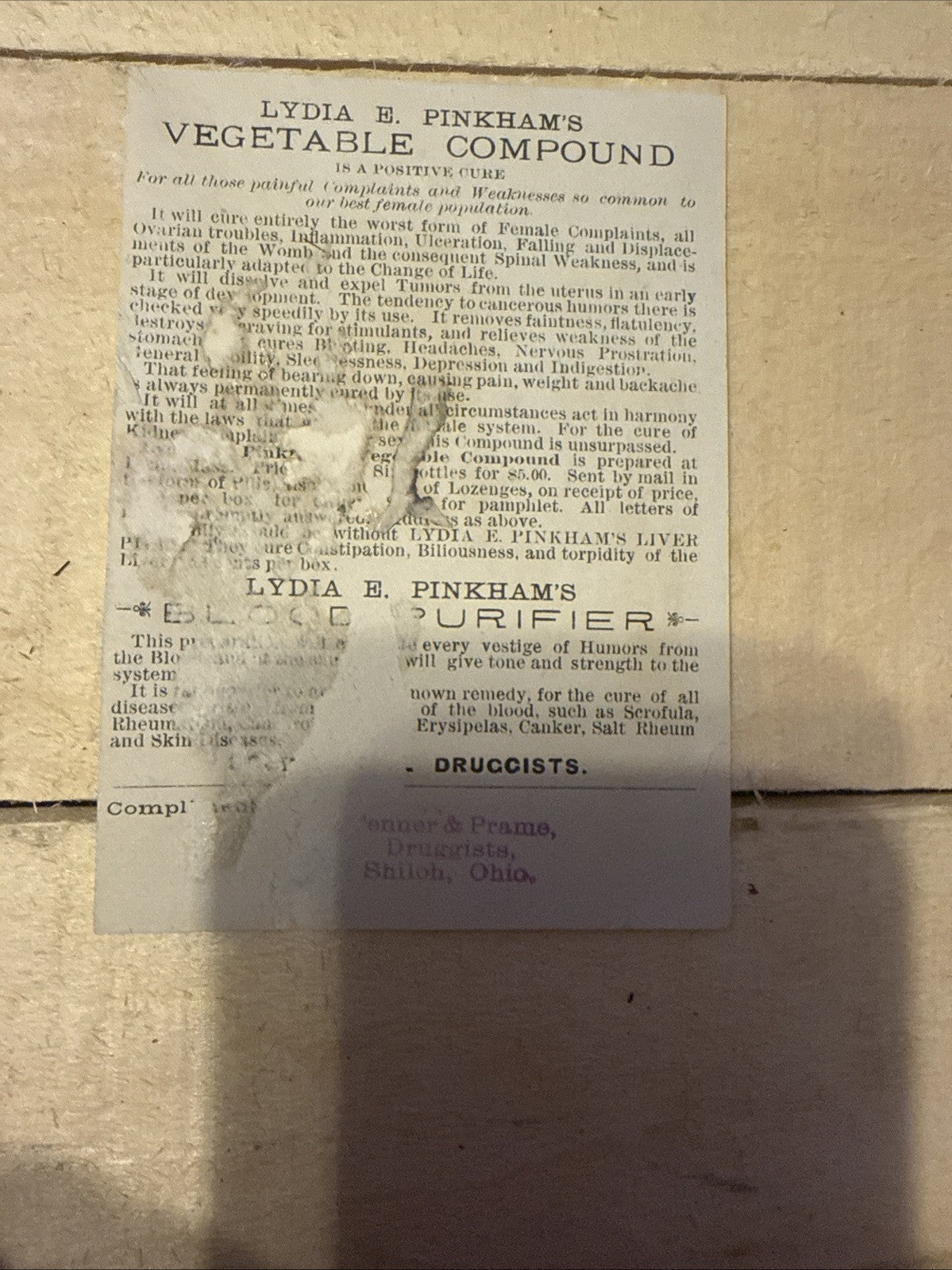 Vintage Lydia Pinkham’s Vegetable Compound Trade Card – Original Pharmacist Adve — image 2
