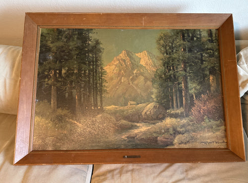 Robert E. Wood “Majestic Peaks” Oil Painting on Board Framed Mountain Landscape — image 1