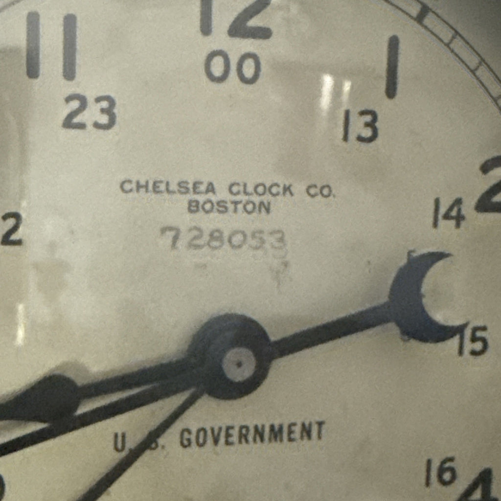 WWII Era CHELSEA CLOCK CO. Boston U.S. Govt 6" Dial Key Wind Clock – Runs w/ Key — image 2